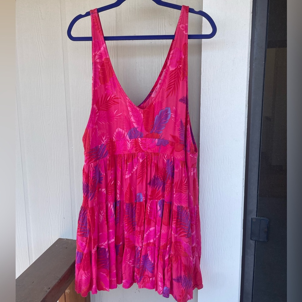 100% silk Acacia Swimwear Havana Mini Dress Beach Cover Up in Psychedelic Leaf - Picture 4 of 6